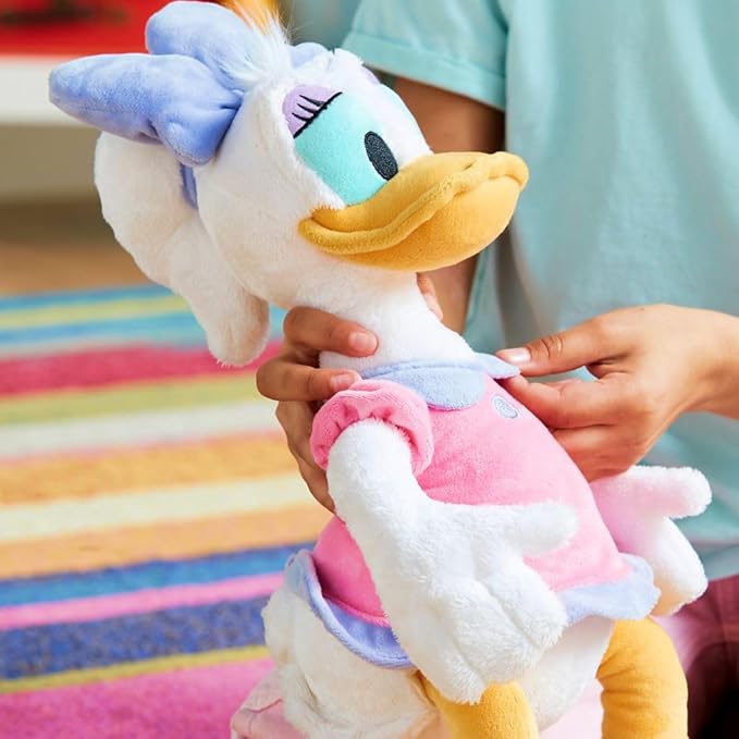 Disney Store Official Daisy Duck Medium Soft Toy for Kids, Cuddly Character with Fuzzy Texture and Embroidered Details in Pink and Purple Dress, Disney Plushy Suitable for All Ages.