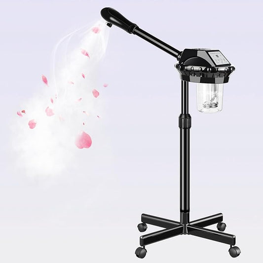 Professional Facial Steamer, Facial Steamer on Wheels, Face Steamer with Time Setting, Stand Face Steamer Adjustable Height for Spa, Salon and at Home use