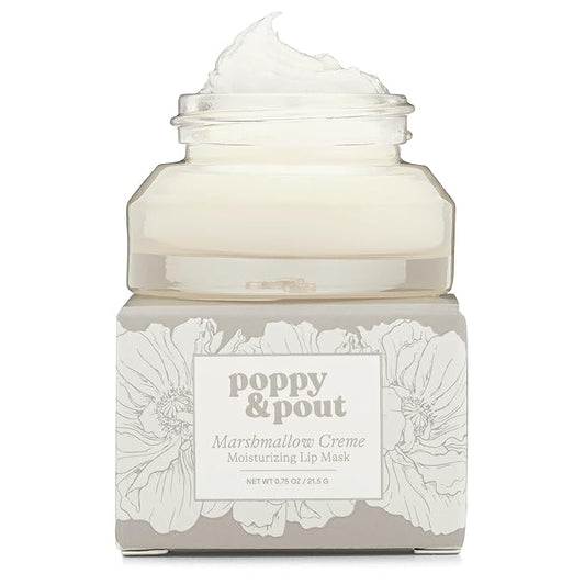 Poppy & Pout Marshmallow Creme Overnight Lip Mask – Soothing Lip Treatment with Shea Butter & Beeswax – Cruelty Free, Recyclable Glass Jar (0.65 oz)
