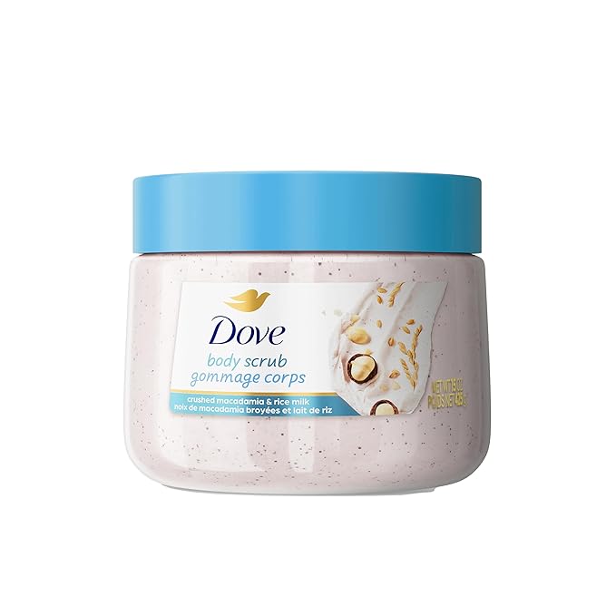 Dove Scrub Macadamia Rice Milk Body Scrub Exfoliates and Deeply Nourishes for Smooth, Radiant Skin 15 oz
