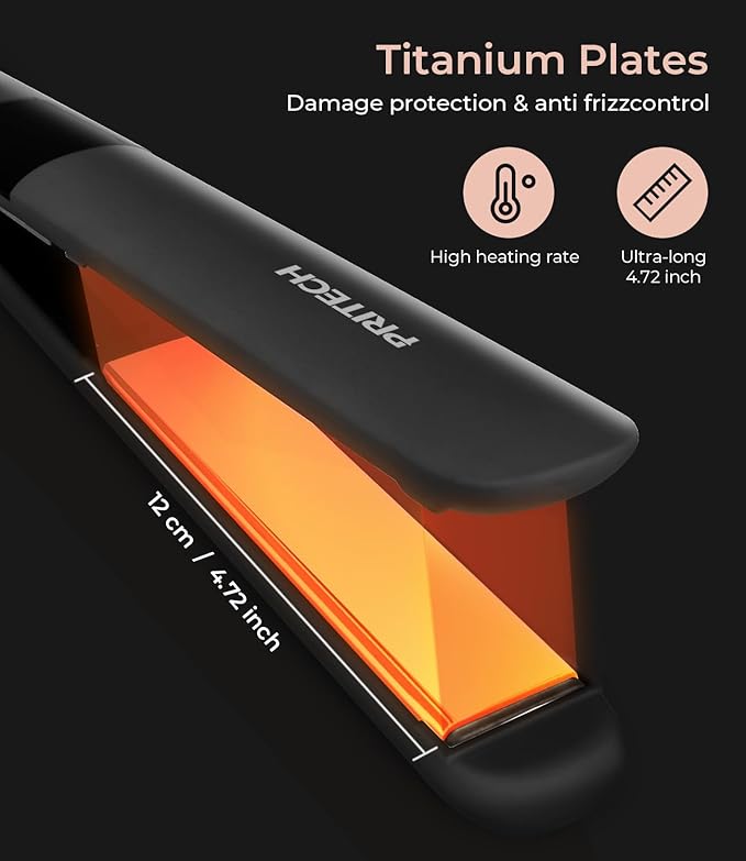 PRITECH Flat Iron Hair Straightener, Titanium Flat Iron with Adjustable Temp(290°F-450°F), 1 inch Plate for All Hairstyles Anti-Scald Dual Voltage Straightening and Curler 2 in 1 (Black)