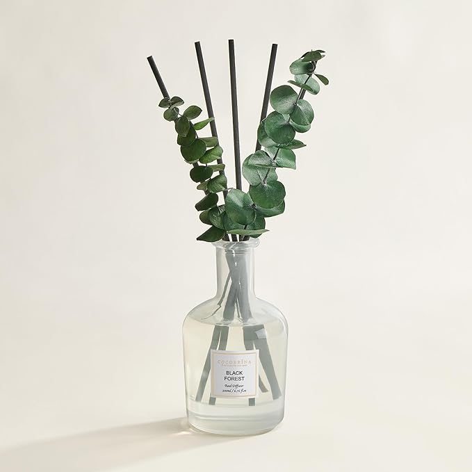 COCORRÍNA Black Forest Reed Diffuser – 6.76 oz Essential Oil with Sticks & Dried Eucalyptus Branches, Home Fragrance for Bedroom or Bathroom Décor