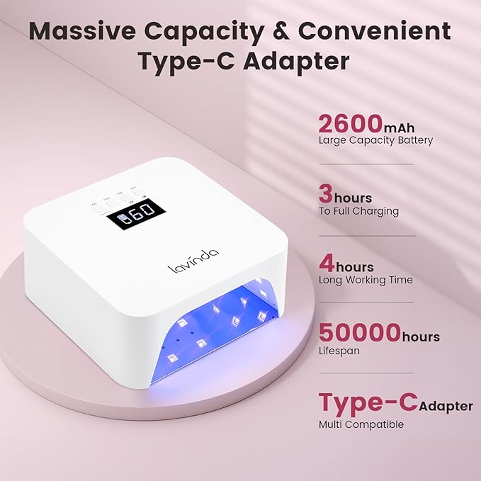 Lavinda UV Light for Gel Nails, Professional UV LED Nail Lamp 2X Faster Curing Nail Dryer Nail Light Compatible with All Gel Types for Home Salon (NovaGlow White)