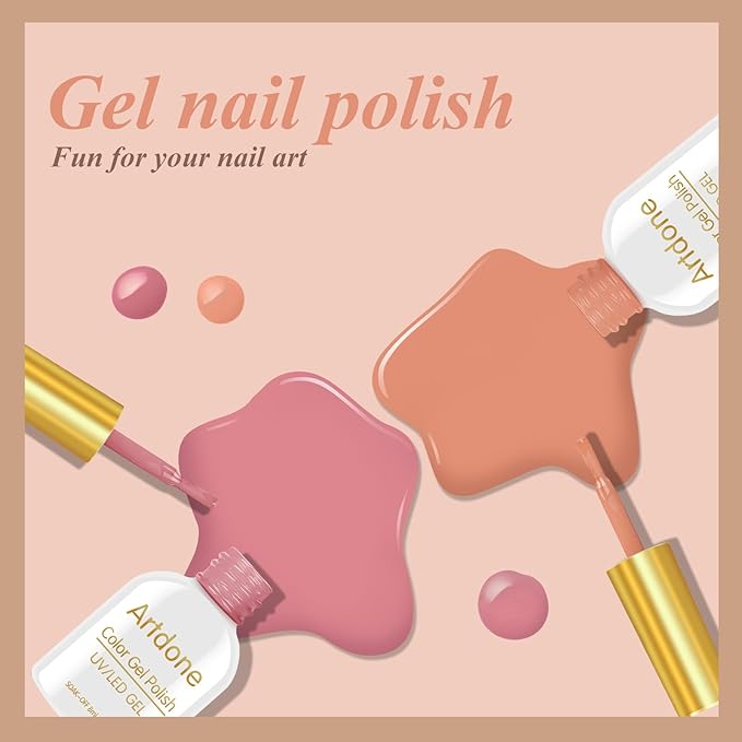 Artdone Sheer Gel Nail Polish Set - 6 Colors Translucent Pink Nude Brown UV Jelly Polish for All Seasons - Neutral Soak off LED Lamp Manicure Kit for Nail Art