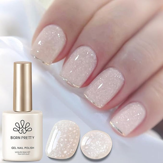Born Pretty Jelly Gel Nail Polish, Shimmer Glitter Snow Jelly Gel, Milky Nude Neutral Translucent Natural Gel Nail Polish, Manicure Salon DIY for Women Girls 15ML