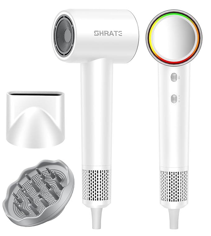 SHRATE Professional High Speed Ionic Hair Dryer | Ultra-Fast Drying | 500 Million Negative Ions | Low Noise | 160000 RPM | Compact Blow Dryer with Magnetic Diffuser for Faster Drying All Hair Types