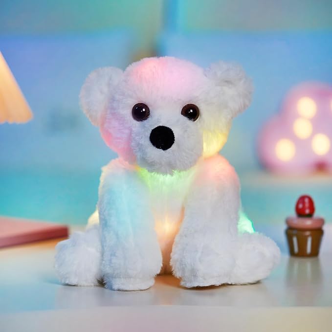 BSTAOFY Glow Polar Bear Light up Stuffed Animal LED Night Light Bear Soft Plush Toy Adorable Birthday Mother's Children's Day Valentines for Toddler Kids, White, 9.5''