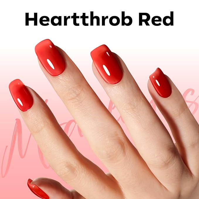 modelones Red Gel Nail Polish Jelly Translucent Gel Polish Christmas Red Neutral Sheer Nails Soak Off LED Nail Lamp Manicure Salon Gift 15 ML