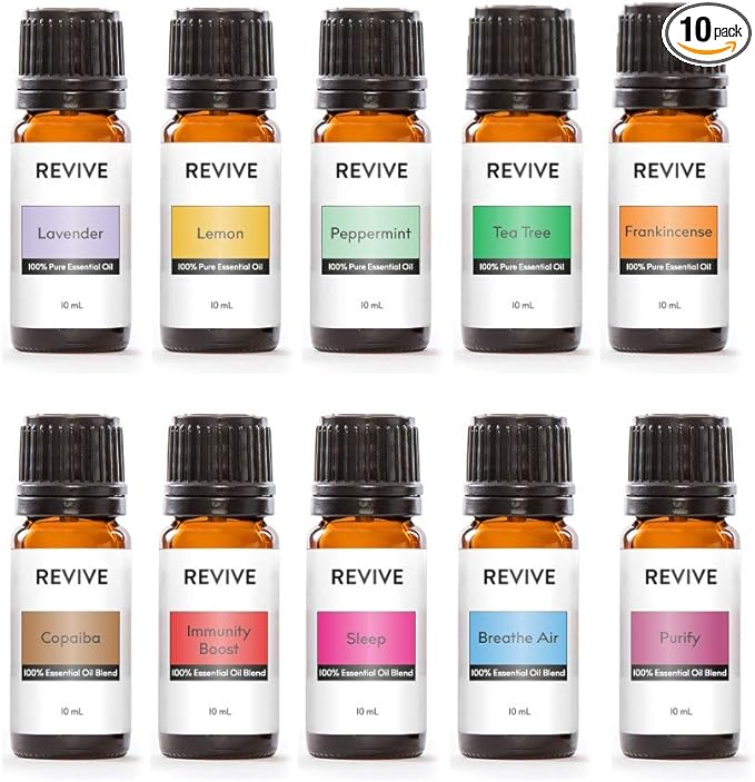 Starter Kit by Revive Essential Oils - 100% Pure Therapeutic Grade, for Diffuser, Humidifier, Massage, Aromatherapy, Skin & Hair Care
