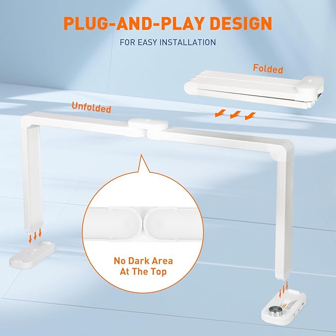 KIRKAS 34inch Large Half Moon Light for Nail Tech, 456 LEDs 3 Color Modes Infinitely Knob Arch Light with Phone Holder Charging Function, Foldable Nail Desk Lamp for Eyelash Extension, Tattoo-White