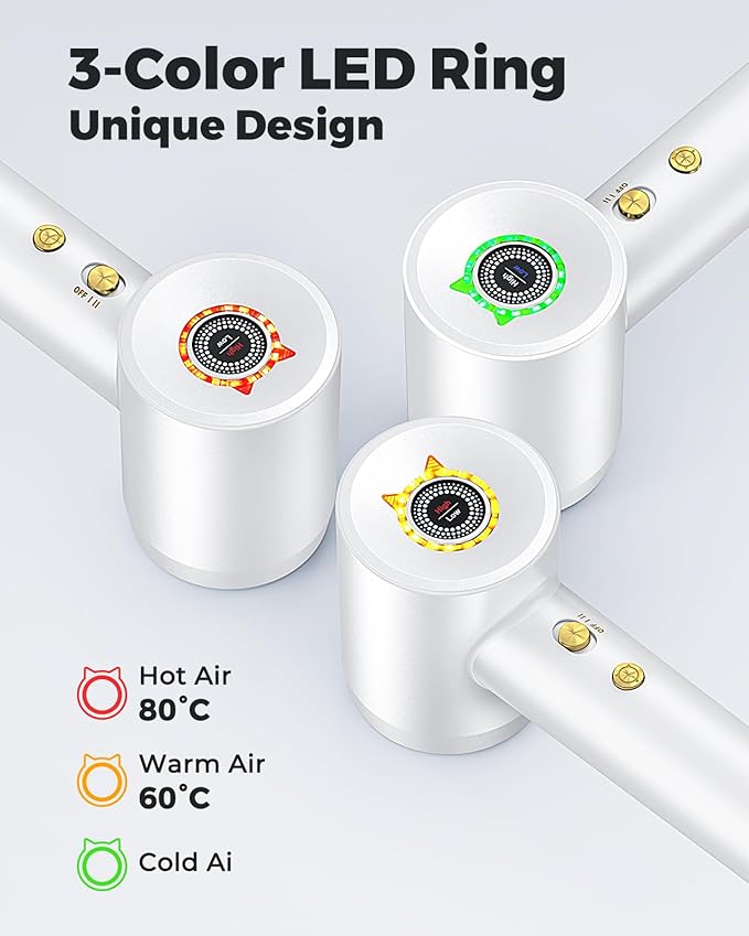 Bopcal Ionic Hair Dryer, 160000 RPM Brushless Motor, Smart Thermo-Control, Negative Ion Fast Drying, Quiet Lightweight Blow Dryer, Cold Air & 4 Heat Settings, for Home Travel Salon, White