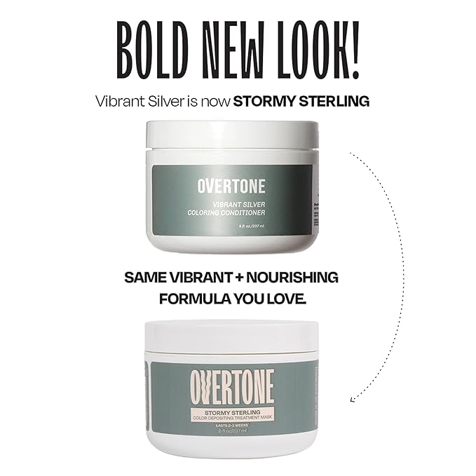 Overtone Color Depositing Semi-Permanent Hair Dye Conditioner - 8 oz For Natural & Color-Treated Hair, Moisturizing Shea Butter & Coconut Oil - Vegan & Cruelty-Free, Vibrant Silver is Stormy Sterling
