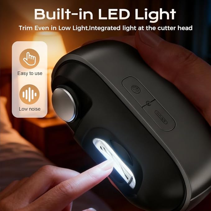 3-in-1 Automatic Electric Nail Clipper with Polishing, Upgraded Electric Nail Trimmer Polisher with LED Light and Nail Scraps Storage, Portable Smart Nail Clipper for Thick Toenails Seniors (Black)