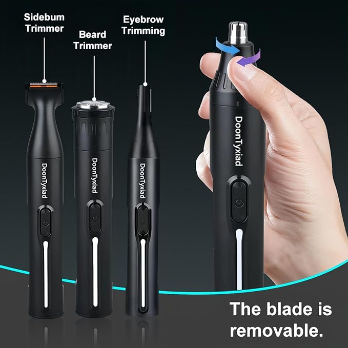 Rechargeable Ear and Nose Hair Trimmer, 4-in-1 Professional Painless Eyebrow & Facial Hair Trimmer for Men Women, Powerful Motor and Dual-Edge Blades for Smoother Cutting Black(Black 4-in-1)