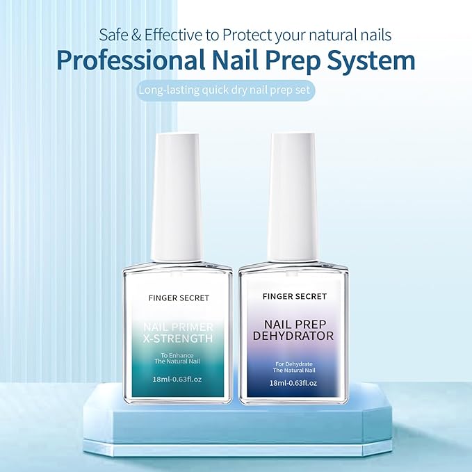 X-Strength Nail Primer and Prep Dehydrator Poly Gel Nail Kit,Nails Fast Dry Prep Base Coat Kit for Design Nail Art in Salon or Home Use 18ml/0.63floz
