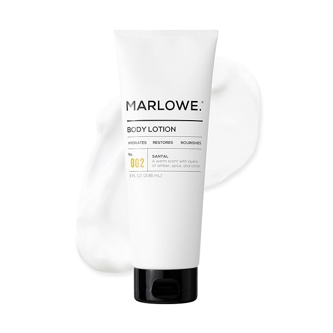 MARLOWE. No. 002 Santal Body Lotion 8 Oz, Moisturizing & Nourishing Daily Dry Skin Lotion for Men, Made with Hydrating Natural Aloe Vera, Non-Oily, Warm Amber, Sandalwood & Citron Scent, Vegan