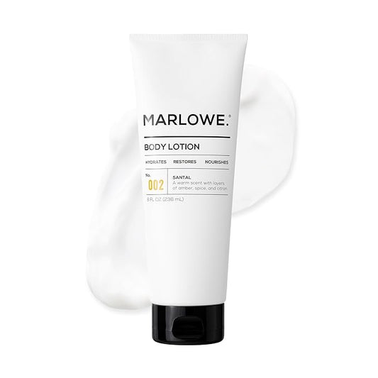 MARLOWE. No. 002 Santal Body Lotion 8 Oz, Moisturizing & Nourishing Daily Dry Skin Lotion for Men, Made with Hydrating Natural Aloe Vera, Non-Oily, Warm Amber, Sandalwood & Citron Scent, Vegan