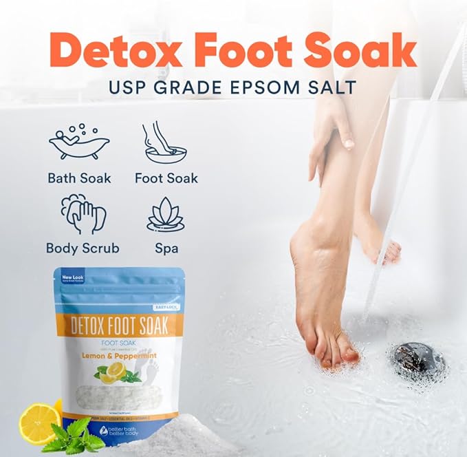 Detox Foot Soak (2 LBs) Epsom Salt Foot Soak with Lemon & Peppermint Essential Oils