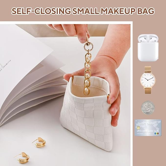 3PCS Small Makeup Bag for Purse，Waterproof Leather Portable Mini Makeup Bag,Snap Closure Organizer Pouch for Coin Cards Jewelry Lipstick Cosmetic Accessories，Small Travel Kit Storage Pouch