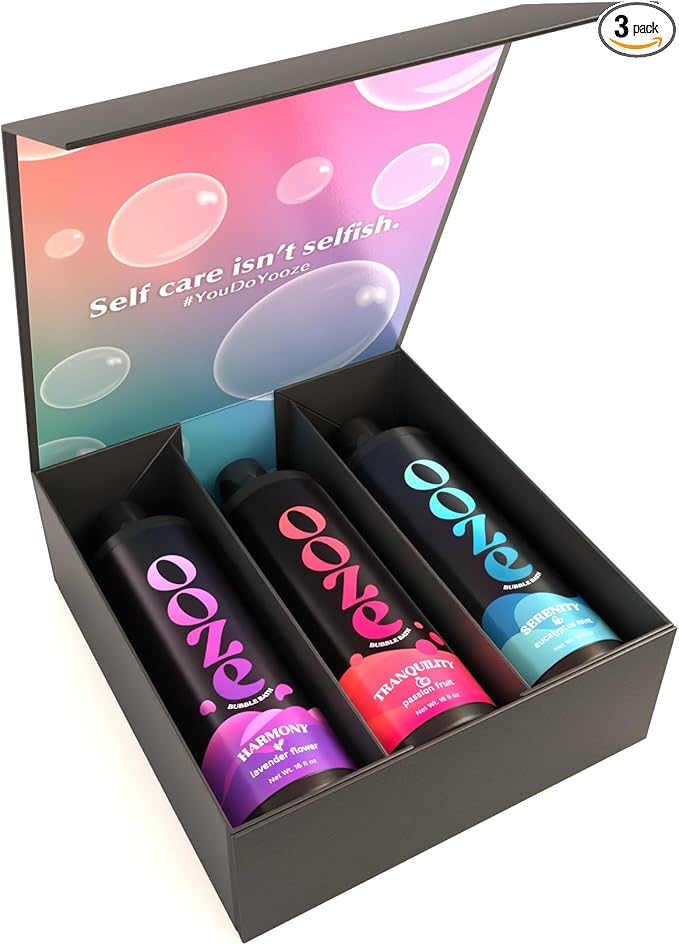 OOZE Bubble Bath Set for Women (16oz ea) Lavender, Eucalyptus & Passion Fruit - Bath and Body Spa Gift Set, Spa Gift for Her - Zero Parabens, Cruelty-Free, Made in The USA