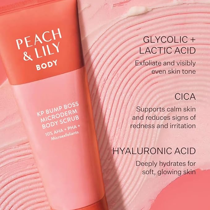 Peach & Lily - KP Bump Boss Microderm Body Scrub (8.11 oz) - 10% AHA + PHA - Microexfoliants - Hyaluronic Acid, Cica, Tea Tree, Squalane, & Cucumber - Self Care - Vegan & Cruelty Free - Korean Beauty