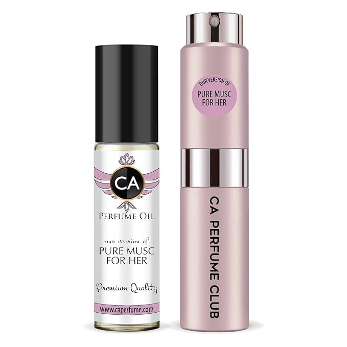 CA Perfume Duo Impression of Pure Musc For Her For Women Perfume Layering Set Long Lasting Travel Size EDP + Body Oil Roll-On Bottle 0.27 Fl Oz+0.33 Fl Oz