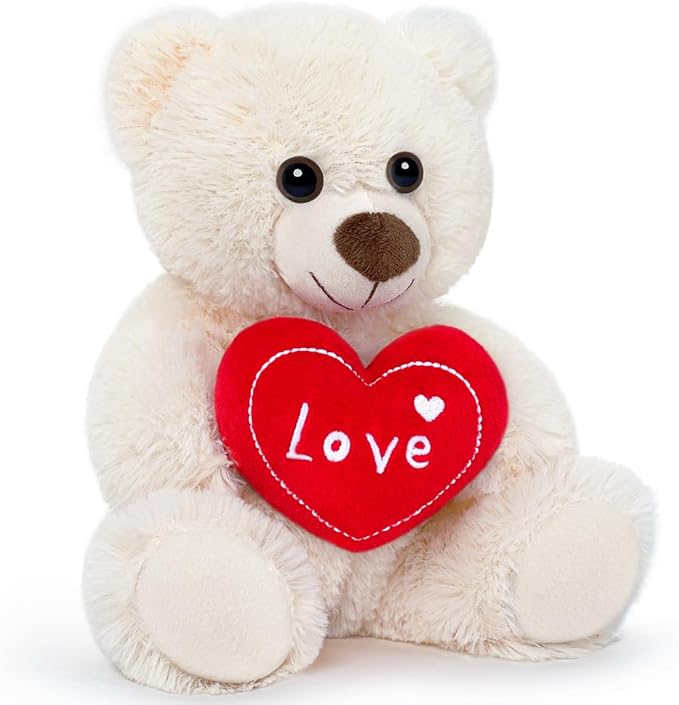 Small Teddy Bear Cute Soft Stuffed Animal Plush Toy I Love You Bears Holding Red Heart for Baby Shower Kids Girls Girlfriend Christmas Valentine's Day, Wedding, Anniversary, Birthday, White