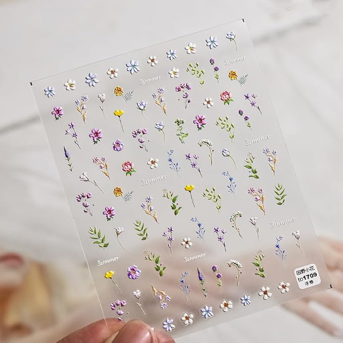 Flower Nail Stickers for Nail Art - Flowers Nail Art Stickers Summer Floral Leaf Plant 5D Embossed Nail Decals Self-Adhesive Nails Supply Manicure Sliders Flower Stickers for Nails Decoration