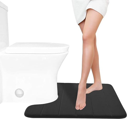 Yimobra Memory Foam Toilet Bath Mat U-Shaped, Soft and Comfortable, Super Water Absorption, Non-Slip, Thick, Machine Wash and Easier to Dry for Bathroom Commode Contour Rug, 24 X 20 Inches, Black