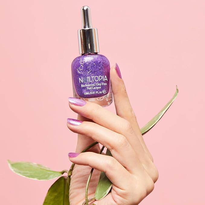Nailtopia - Plant-Based Chip Free Nail Lacquer - Non Toxic, Bio-Sourced, Long-Lasting, Strengthening Polish - Jomo (Sheer Purple) - 0.41oz