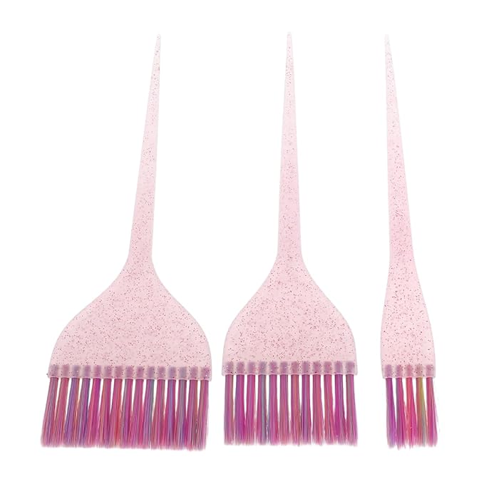 minkissy 3pcs Hair Dye Brush Set with Long Tail Glitter Handles Hair Dye Brush for Salon Barber Home Hair Dyeing Coloring Brush Hair Highlighting Kit