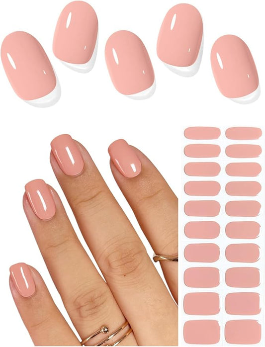 Semi Cured Gel Nail Strips (Creamy Orange), Fall, 20 Pcs Gel Nail Wraps, Stickers, UV Light Required, Salon Quality