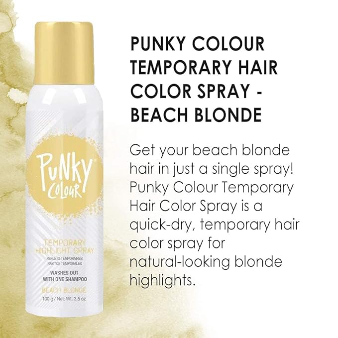 Punky Temporary Hair Highlight Spray – Beach Blonde, Washes Out, Temporary Hair Color Spray for Kids, Women, Hair-Dye, 3.5 oz, 2 Pack