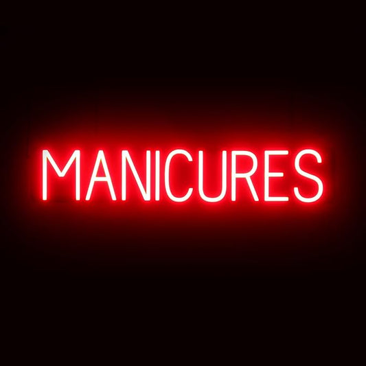 SpellBrite MANICURES Sign | Nail Salon-Related Sign with Neon Look, Red LED Light Source | 33.9" x 6.3"