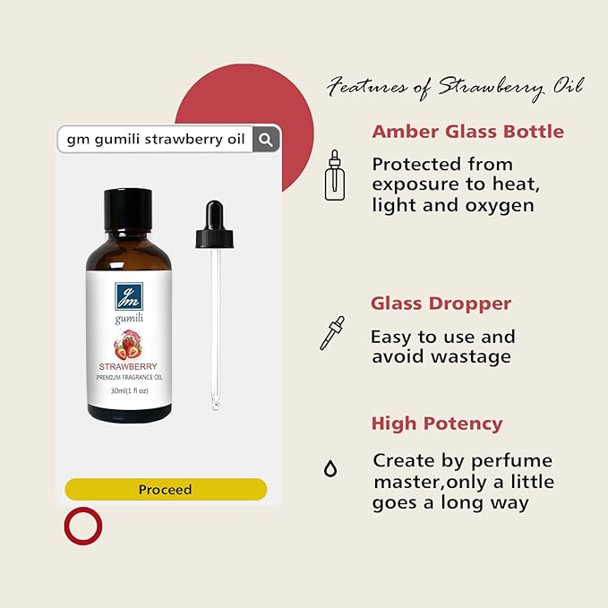 Strawberry Fragrance Oil, Perfume Oil, Home Scent Oils for Soaps, Candle Making, Dryer Balls, Diffusers, Laundry, Slime -1 oz /30ml