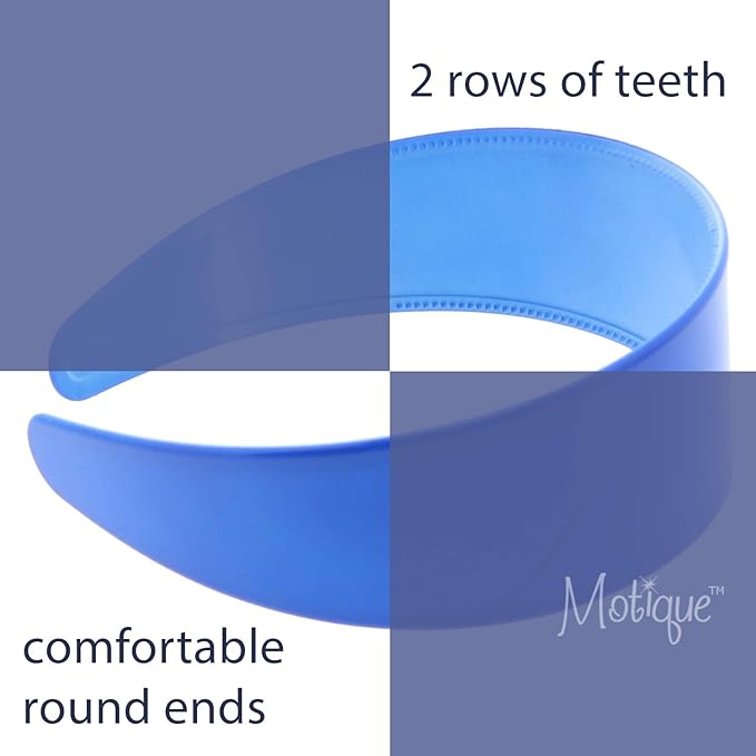 Motique Accessories Blue 2 Inch Hard Plastic Headband with Teeth Women and Girls wide Hair band