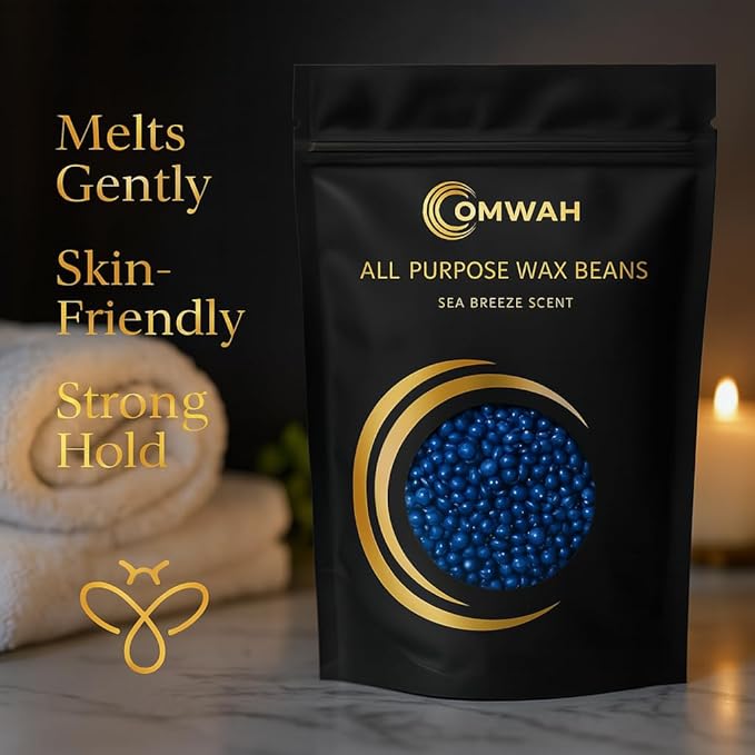 OMWAH Hard Wax Beads for Hair Removal, Brazilian Wax Beads, Natural Beeswax for all Skin type- Bikini, Face, Body & Armpits, Professional & Home Use, All-Purpose Wax Beans, Sea Breeze Scent, 1lb Bag