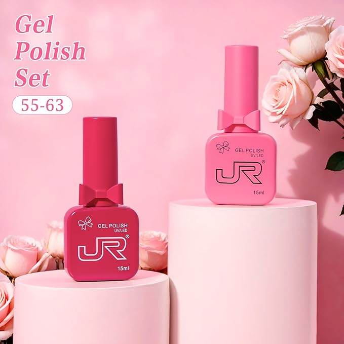 JR 9pcs 15ml Gel Nail Polish Set Red Pink Gel Polish Kit Nude Pink Gel Polish Nail Art Manicure Salon DIY Soak Off UV LED Nail Gel Kit DIY Art Manicure