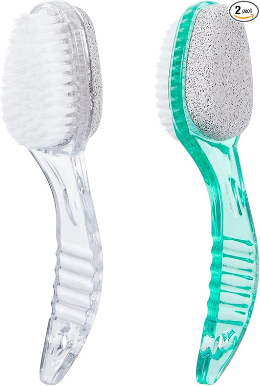 2 Pcs Foot Brush for Shower with Handle 2 in 1,Ooloveminso Large Foot Pumice Stone Brush Scrubber Foot File Calluses Remove Suitable for Horniness Foot Spa,Foot Care Smooth Skin (Green&Transparent)