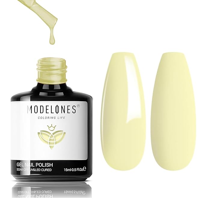 modelones Gel Nail Polish, 15 ML Pastel Soft Butter Yellow Gel Polish 1 Pcs Soft Light Lemon Chiffon Nail Polish Gel Soak Off LED Nail Art Starter Salon Manicure at Home DIY