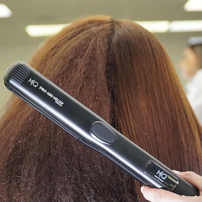 MQ Professional Hair Straightener - Pro 480 Velox Titanium Flat Iron - Brazilian Expertise - Fast Heating, Ergonomic Design – Ideal for Professional Use