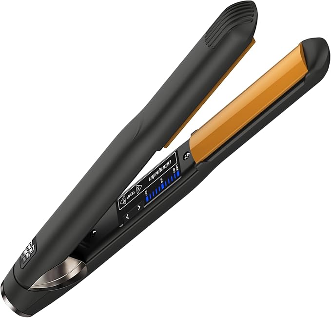 GLAMPALM Hair Straightener 1" Ceramic Volumizing flat iron Infused with Vita C, Korea's No.1 Professional Salon Tool, Curved Plates, Dual Voltage, 11 Heat Settings(220°–450°), 25s Fast Heat-Up (GP202)