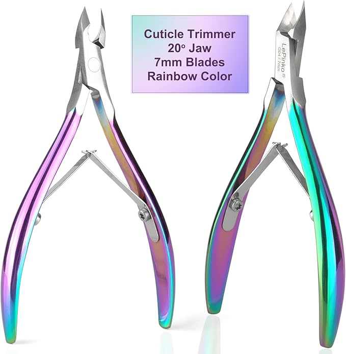 LePinko Professional Cuticle Trimmer kit, Super Sharp Dead Skin Clipper, Labor-saving Cuticula Remover for Fingernail Toenail, Home Salon Use, 7mm Jaw, Rainbow Color