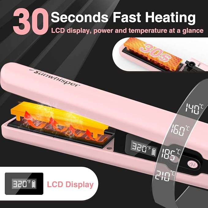 9600mAh Cordless Flat Iron Hair Straightener Rechargeable, Cordless Hair Straighteners for Women, Wireless Straightener for Car, 20 Million Negative Ions, LCD, 6 Adjustable Temp(Pink)