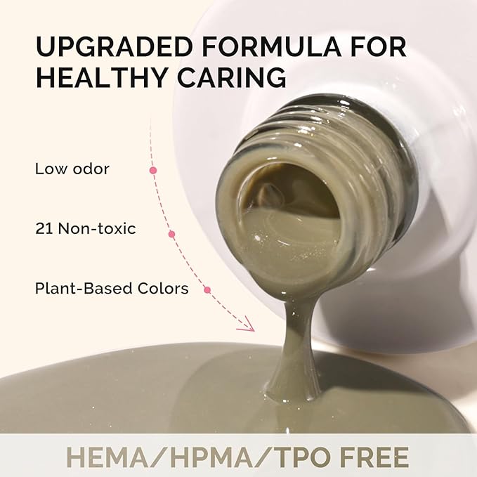 MelodySusie Fleurwee Plant Based Gel Nail Polish, Hema Free Glitter Olive Green Nail Polish Soak Off UV LED Gel Polish Gift for Women 21 Non Toxic Long Lasting Nail Art Manicure Salon DIY at Home P49