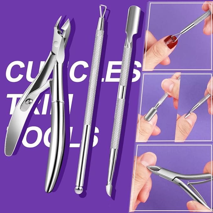 TsMADDTs 13PCS Manicure and Pedicure Tools Kit, Nail Files and Buffers Block, Polish Buffer, Cuticle Nippers, Cuticle Pusher and Peeler, File and Lifters for Toenails