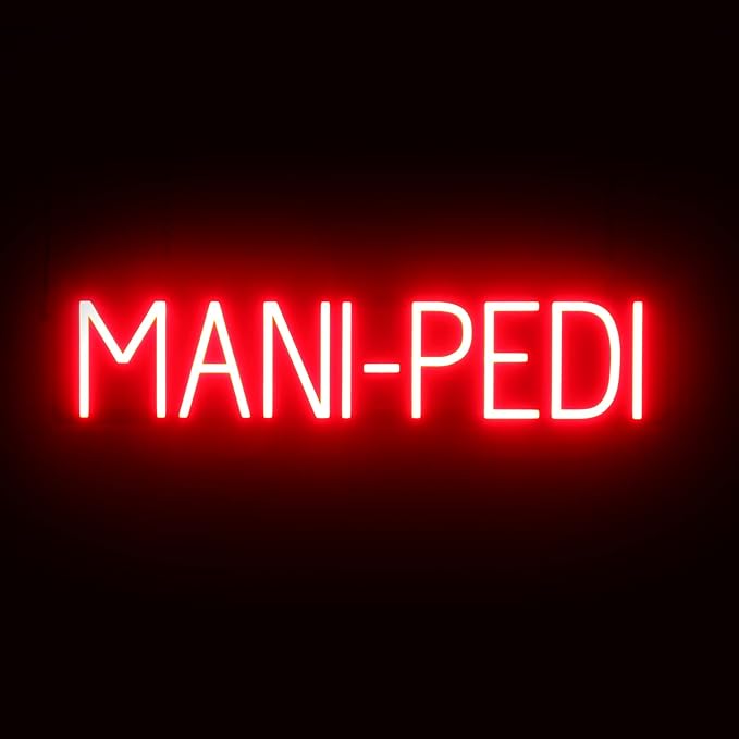 SpellBrite MANI-PEDI Sign | Nail Salon-Related Sign with Neon Look, Red LED Light Source | 29.7" x 6.3"