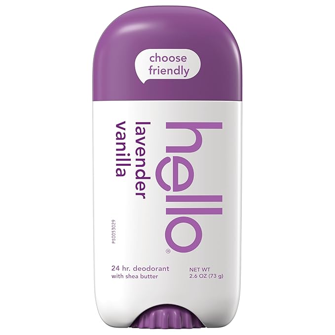hello Lavender Vanilla Aluminum Free Deodorant for Women and Men with Shea Butter, 24-Hour Freshness, Baking Soda Free Deodorant, Dermatologically Tested, 2.6 oz Stick