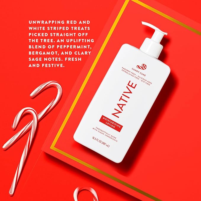 Native Body Lotion with Naturally Derived Ingredients - Candy Cane - Silicone, Paraben, & Dye Free Leaving Skin Soft and Hydrating | Holiday Seasonal Scent Bundle, 16.5 oz - 2 Pk