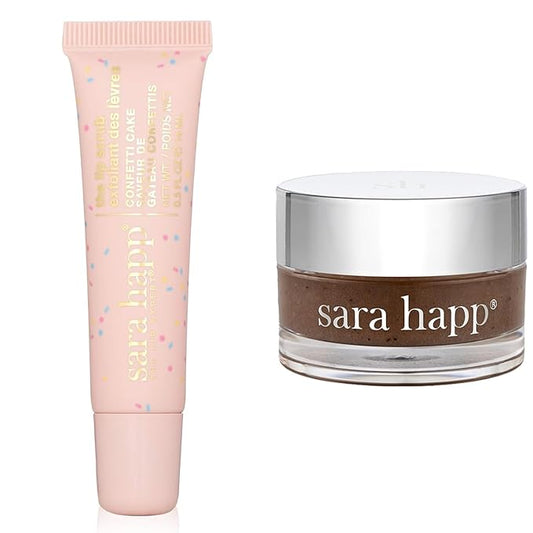 Sara Happ Sweet Glow and Go: Confetti Cake Lip Scrub Exfoliator + Vanilla Bean Lip Scrub Duo—Exfoliating Lip Treatment, Moisturizer for Dry and Flaky Lips, Vegan, (0.5 Fl Oz each)
